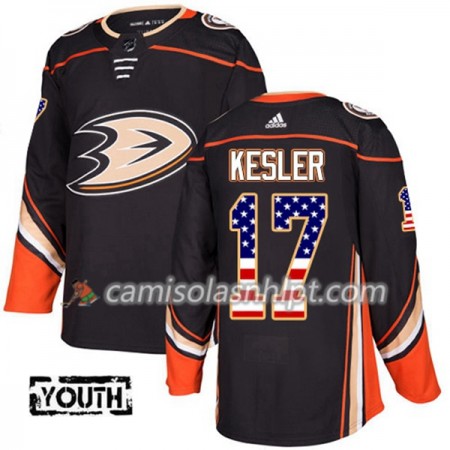 Camisola Anaheim Ducks Ryan Kesler 17 Adidas 2017-2018 Preto USA Flag Fashion Authentic - Criança
